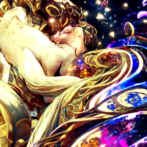 Aphrodite and Ares Embrace in Art Nouveau Style