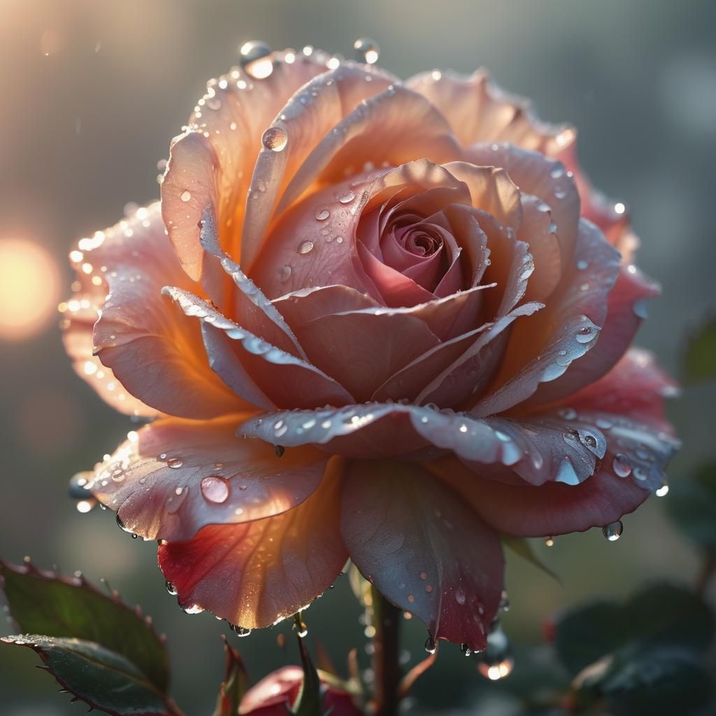 Glistening Dew Drops on a Rose: Fantasy Concept Art