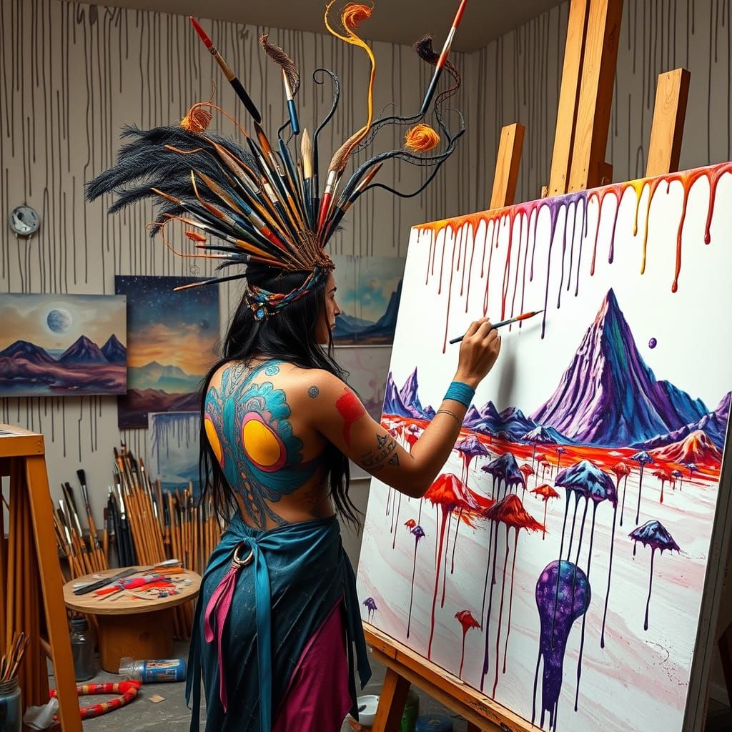 Surreal Cosmic Indian Painter Creates Masterpiece in Vibrant...