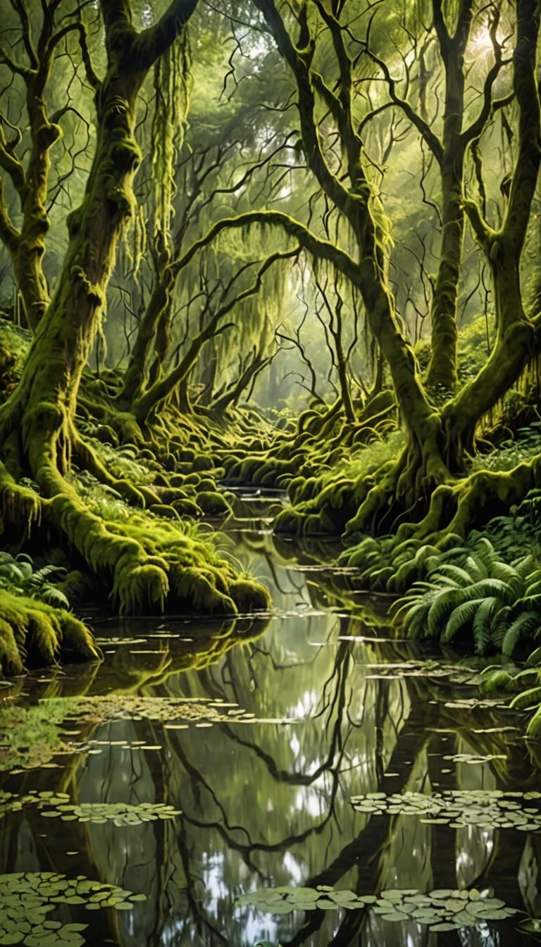 Weeping Willows by a Still Stream