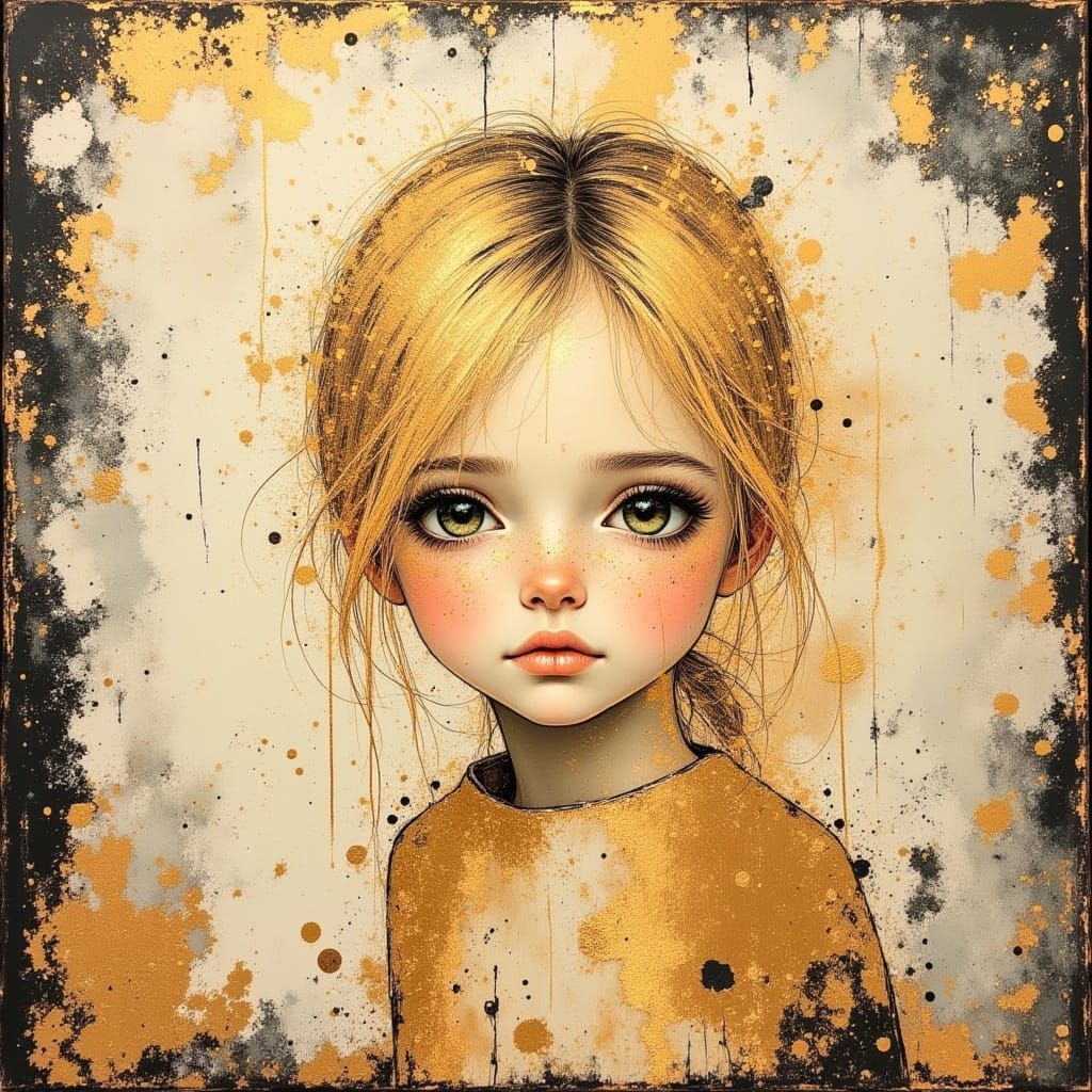 Portrait of Blonde Girl with Divine Oil and Gold