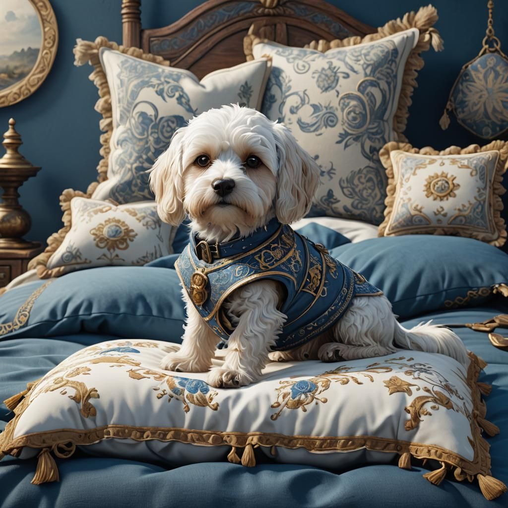 Pioneer Dog on Blue Bed, Detailed Matte Painting