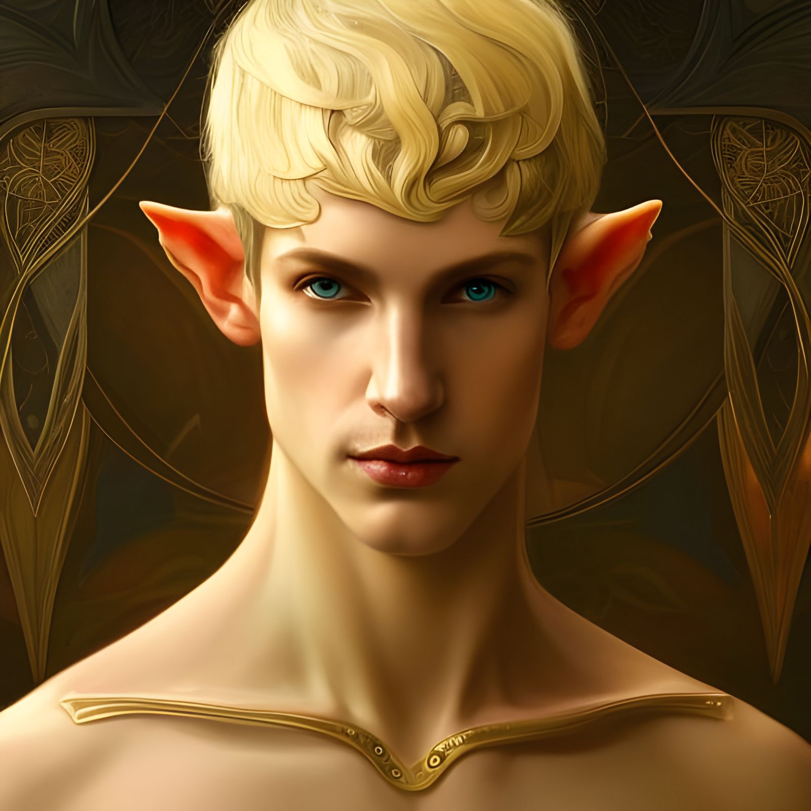Art Nouveau Elf Portrait with Gold Hair