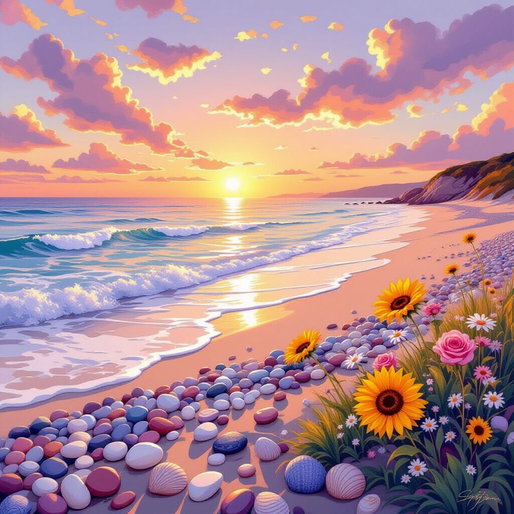 Serene Beach Sunset with Baroque & Dreamy Landscape Styles