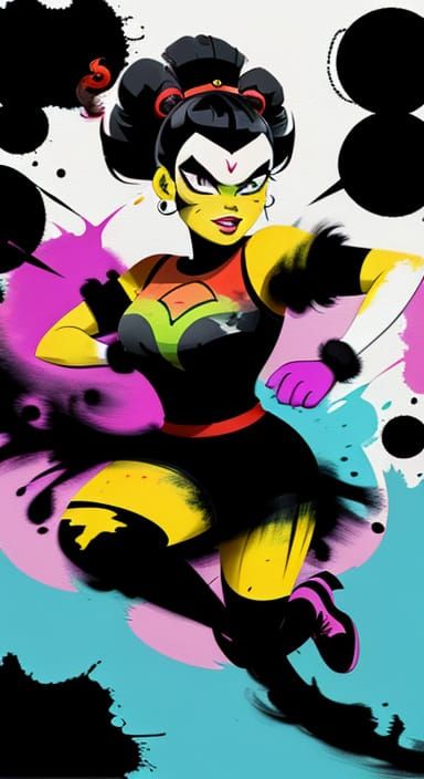 Lady Pucca Silhouette Running in Fluid Painting Style