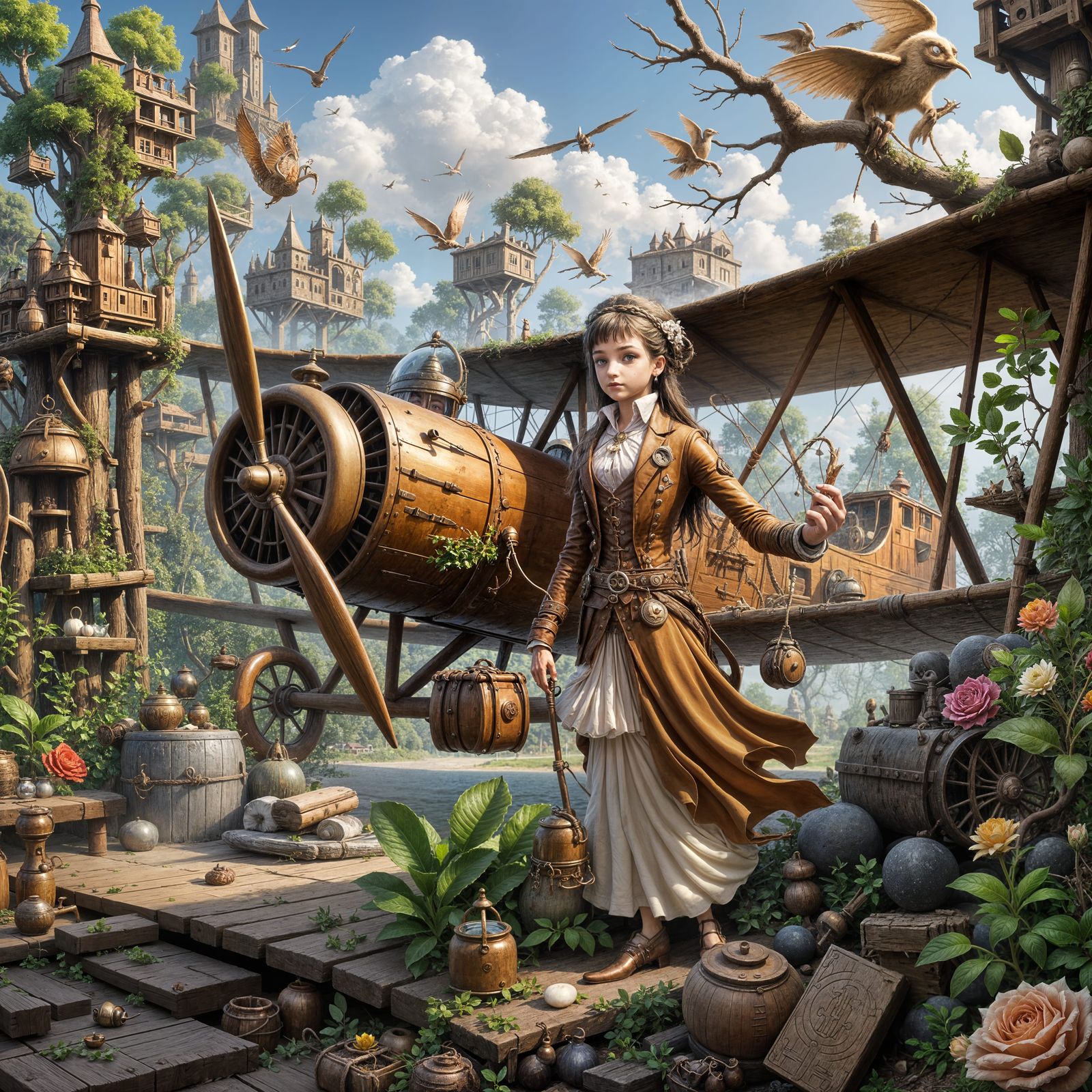 Enchanting Steampunk Garden with Mechanical Flora