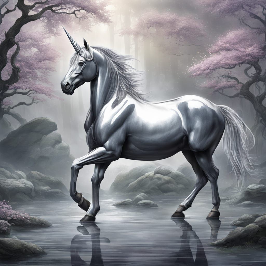 Serene Silver Unicorn in Zen Harmony