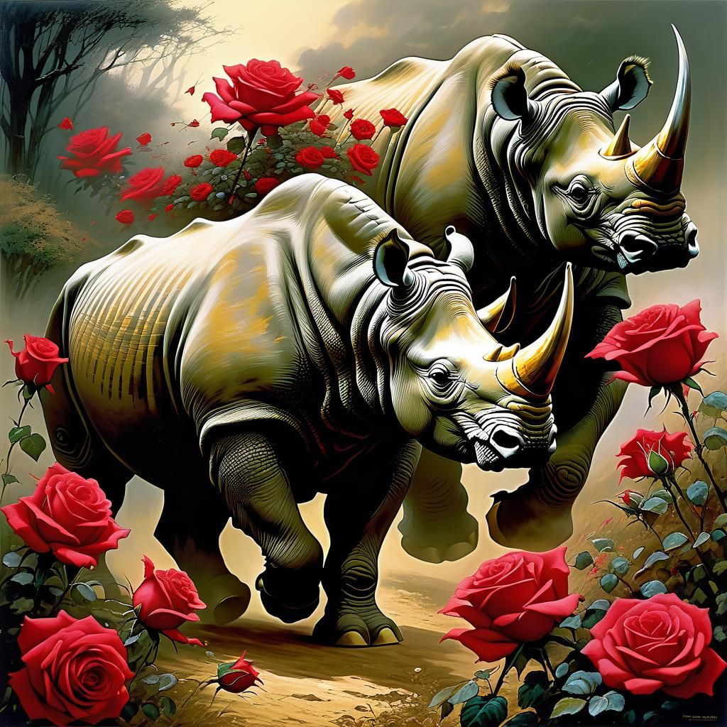 Rhinos Romping with Roses: A Whimsical Rhapsody