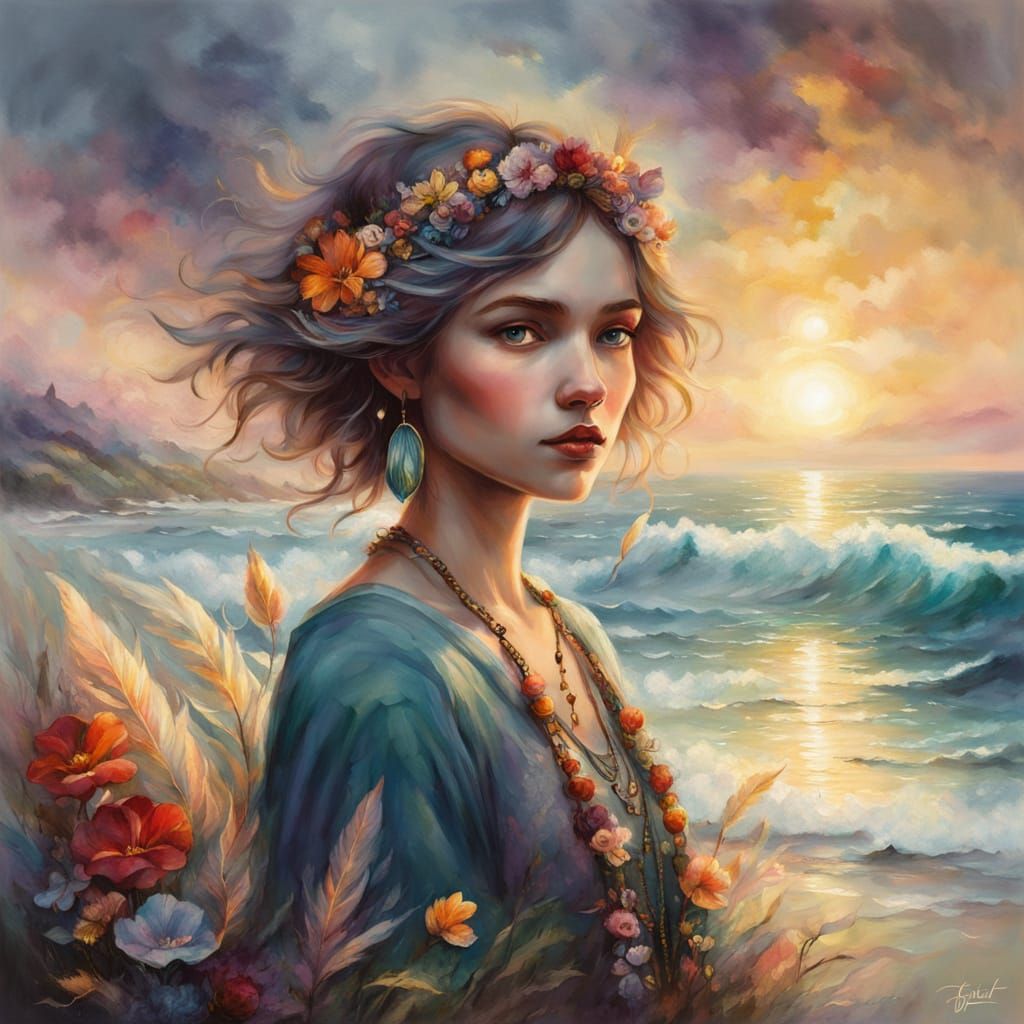 Ethereal Bohemian Goddess of the Serene Seaside