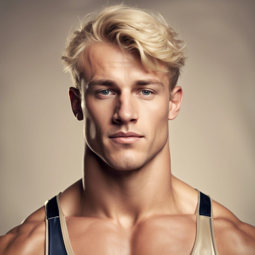 Muscular Blond Man in Wrestling Singlet