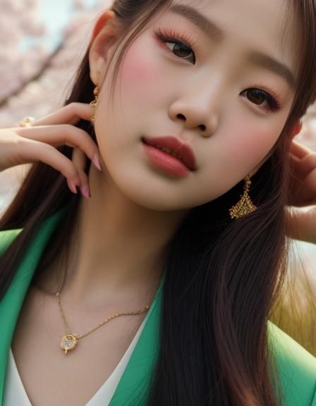 Jennie from Blackpink in Hanbok, Art Nouveau Portrait