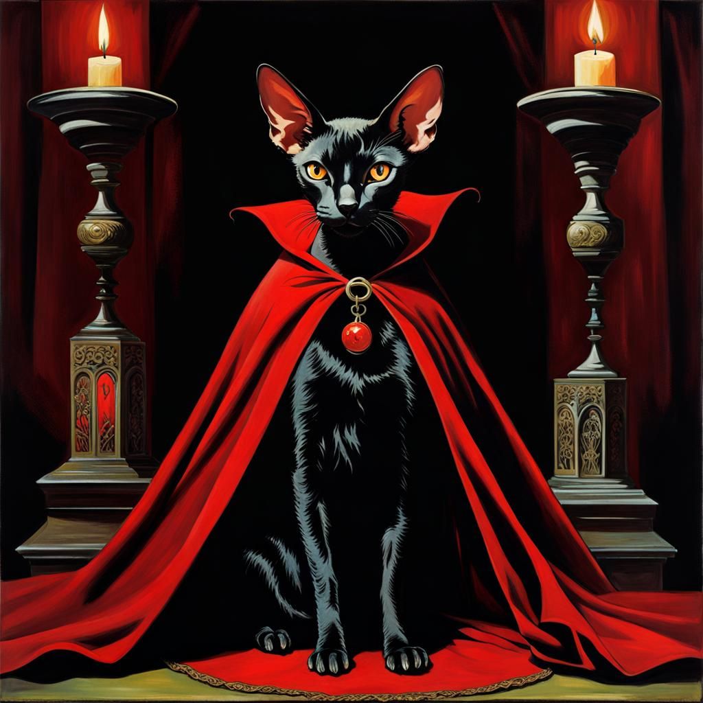Black Rex Cat as Dracula on Altar