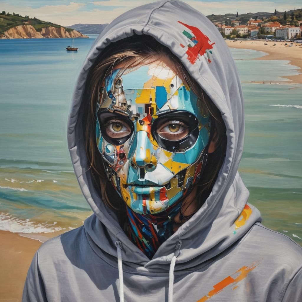 Surreal Robot Captain in Mediterranean Landscape