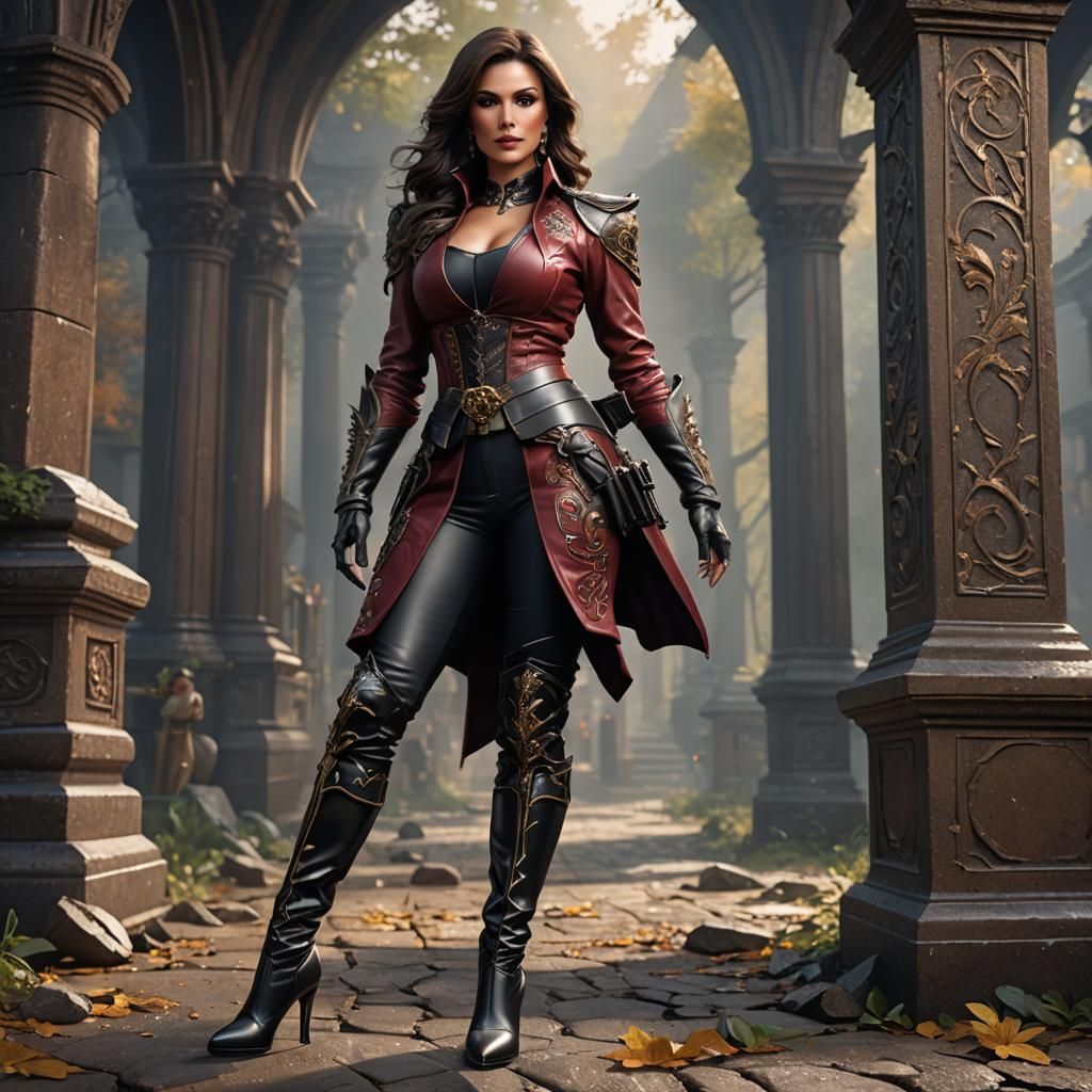 Attractive Brunette in Thigh Boots: Detailed Matte Painting