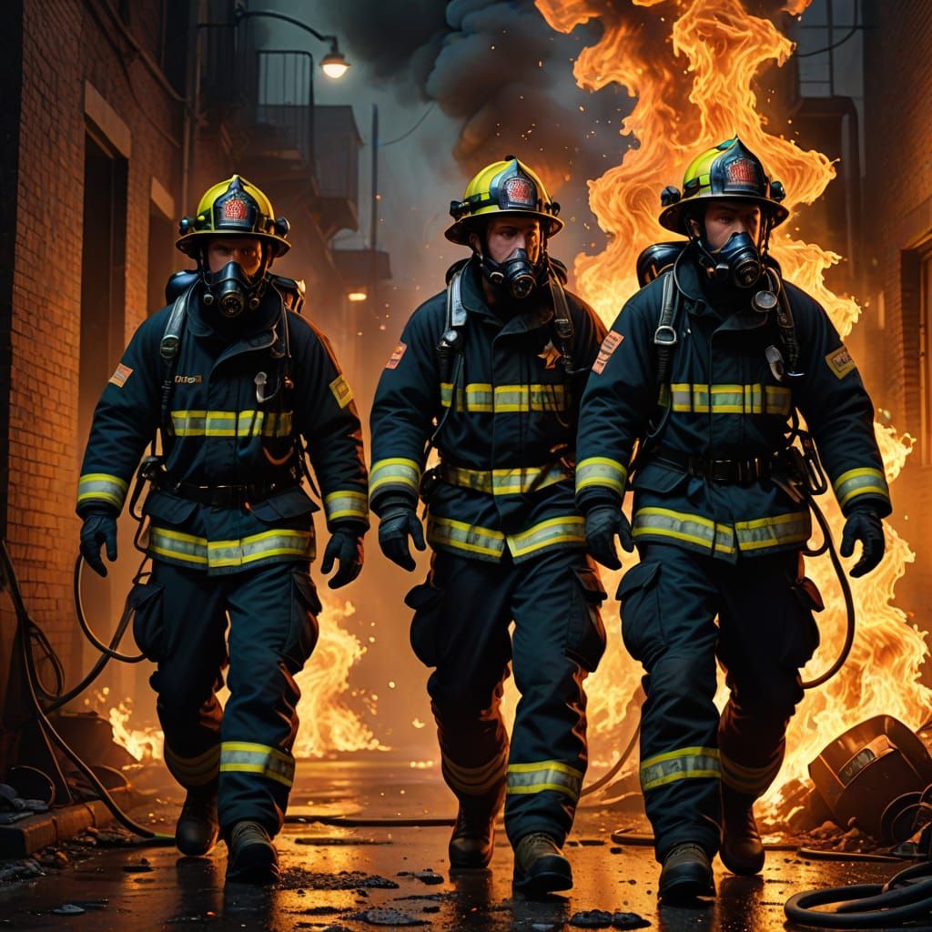 Firefighters in Action: Hyper-Realistic Digital Art