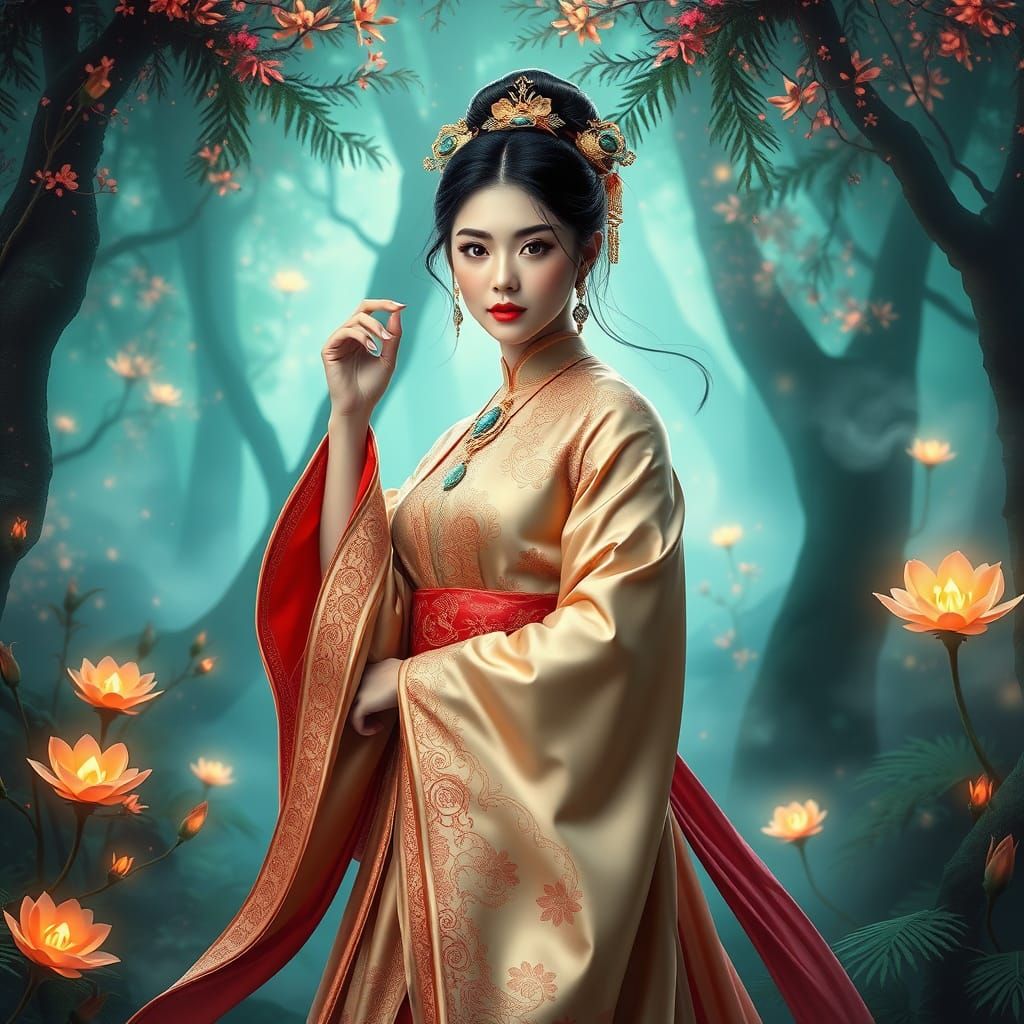 Regal Hanfu Goddess in Enchanted Forest
