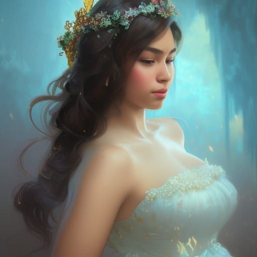 Quinceanera Portrait in Hyperdetailed Splash Art Style
