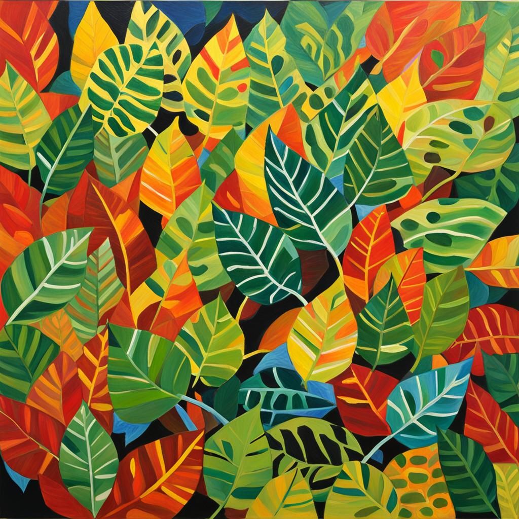 Acrylic Painting of Leaves Reaching for Sunlight