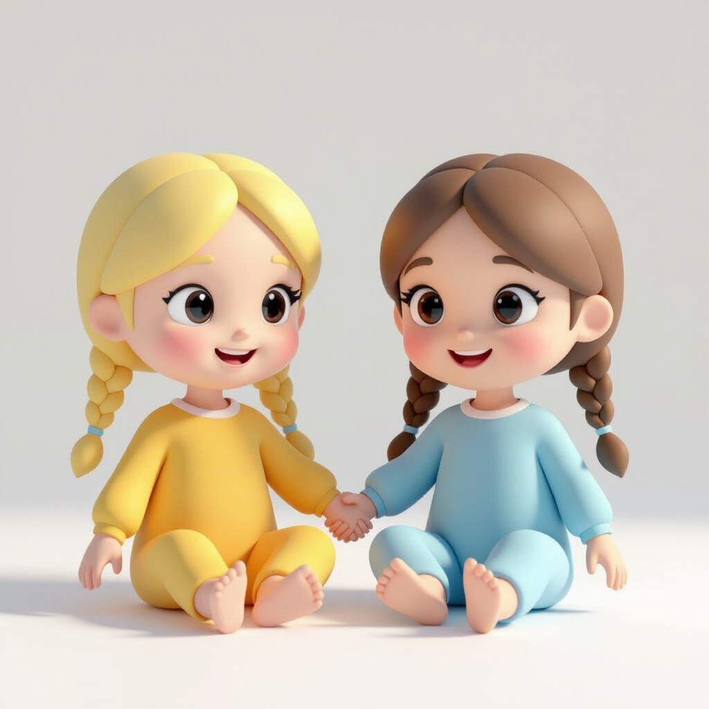 Cute Gemini Twins Sit Together in Minimalist 3D Render