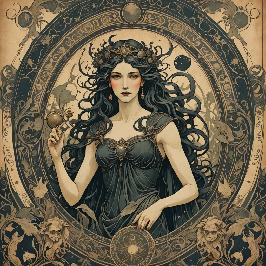 Dark Persephone Label in Art Nouveau Style