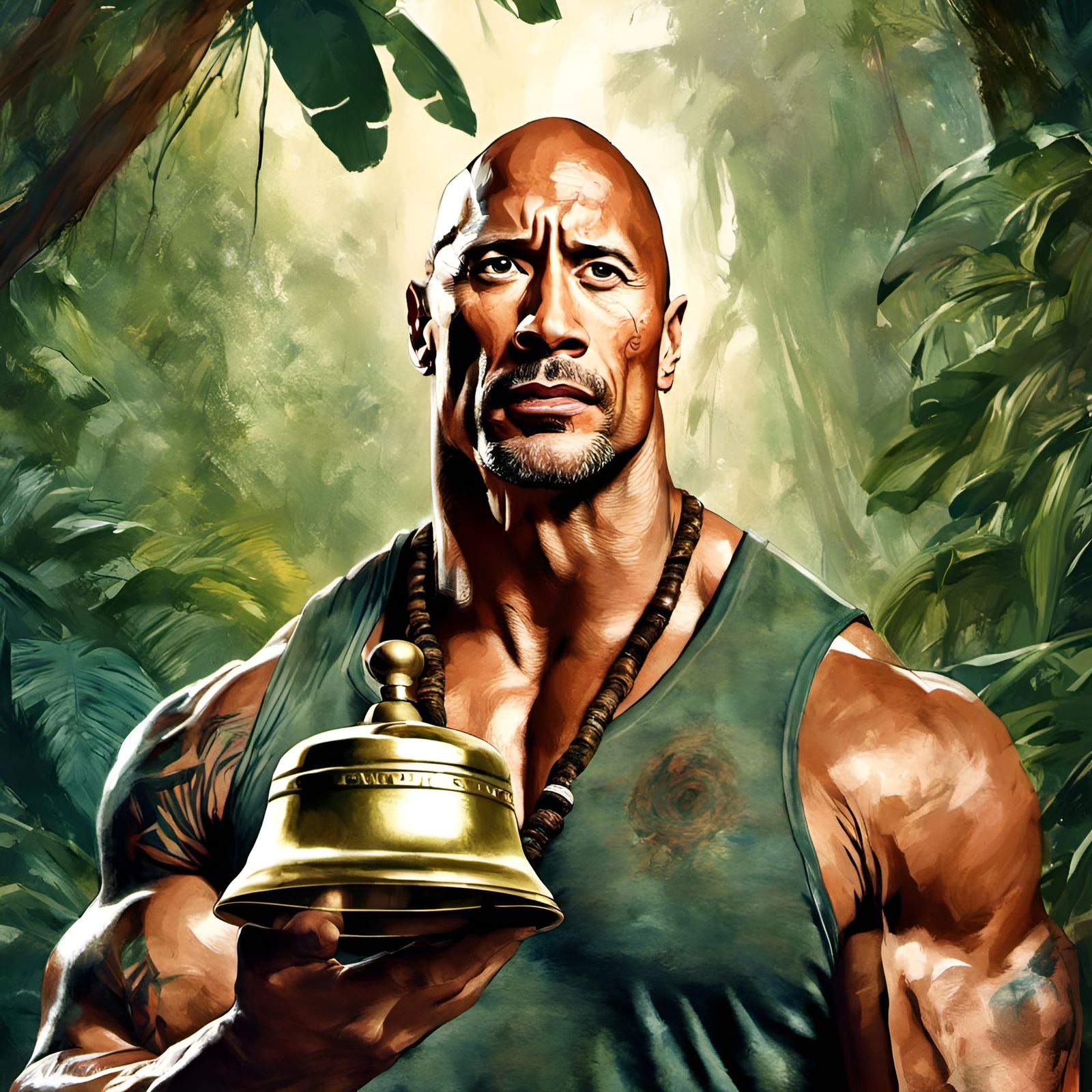 Dwayne Johnson Portrait in Jungle, Digital Illustration