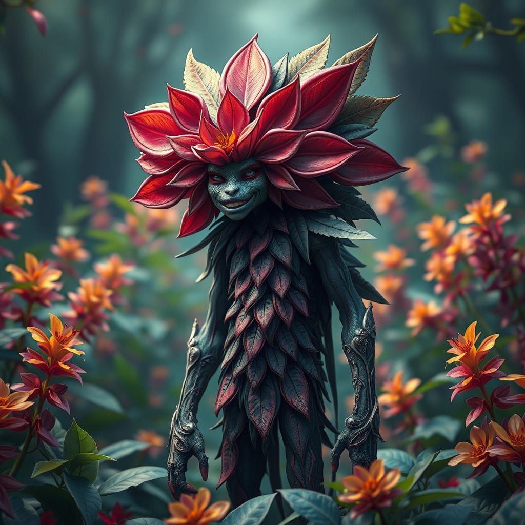 Half-Human Flower Creature in Detailed Matte Painting