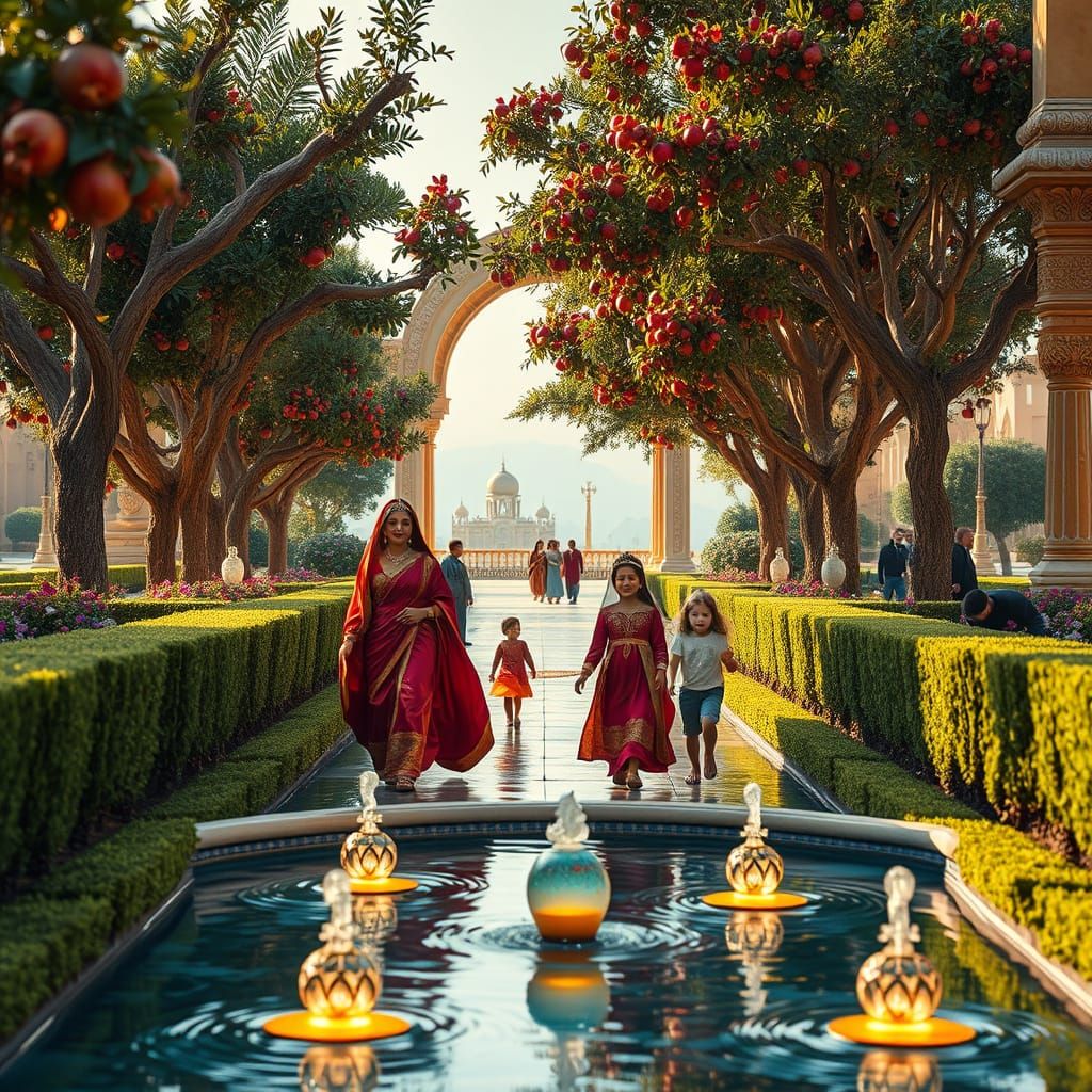 Persian Nobles in Lush Royal Gardens