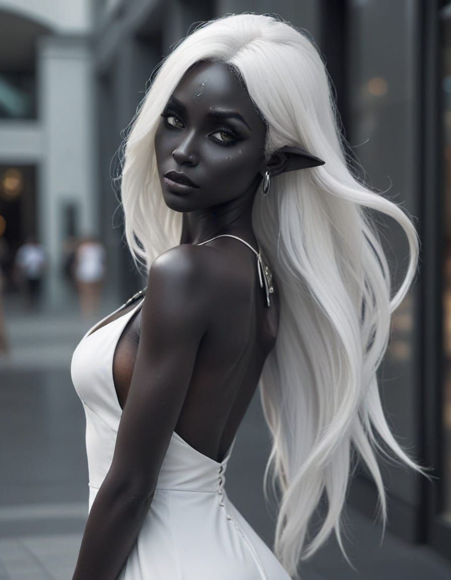 Drow Woman in Modern City Mall