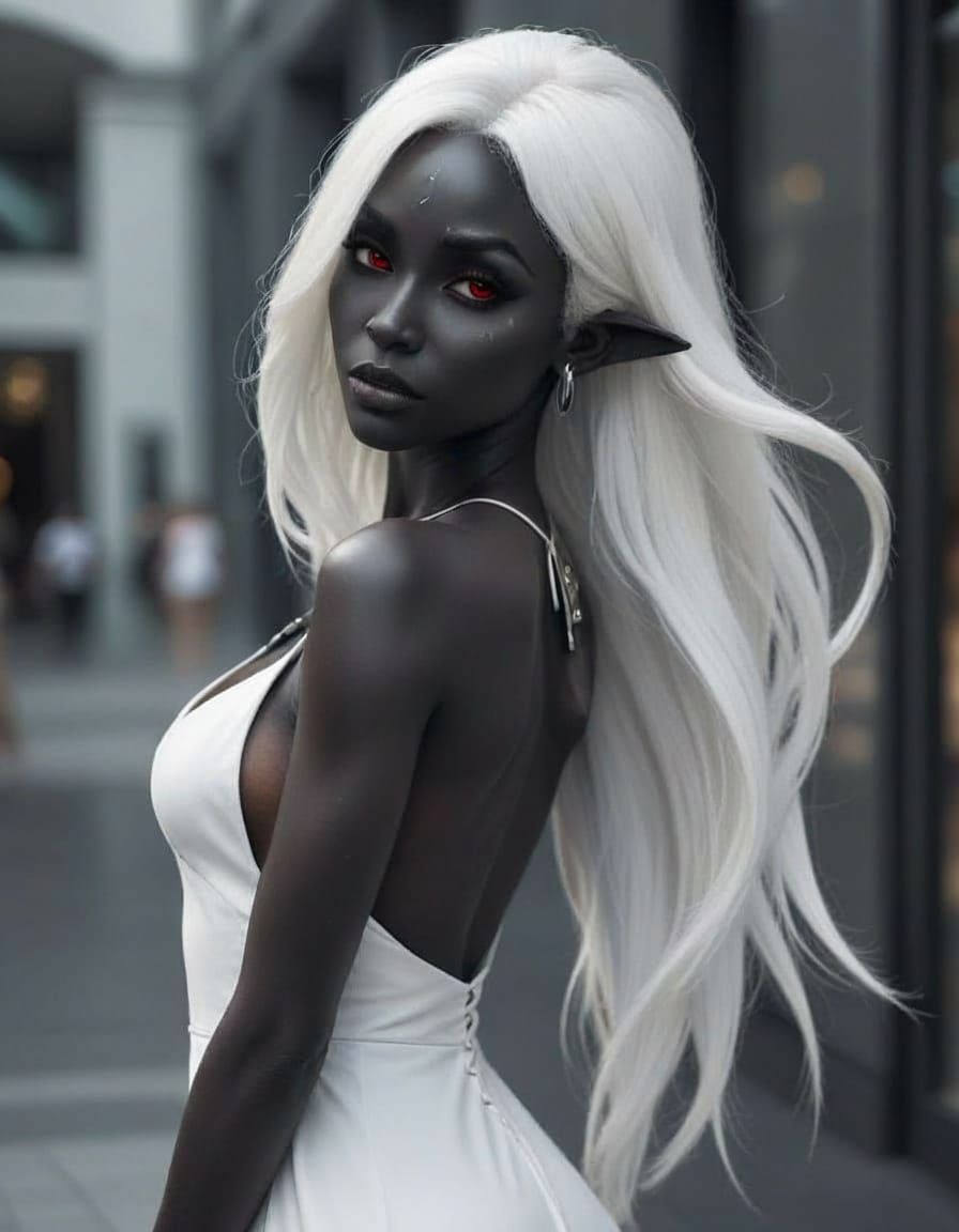 Drow Woman in Modern City Mall