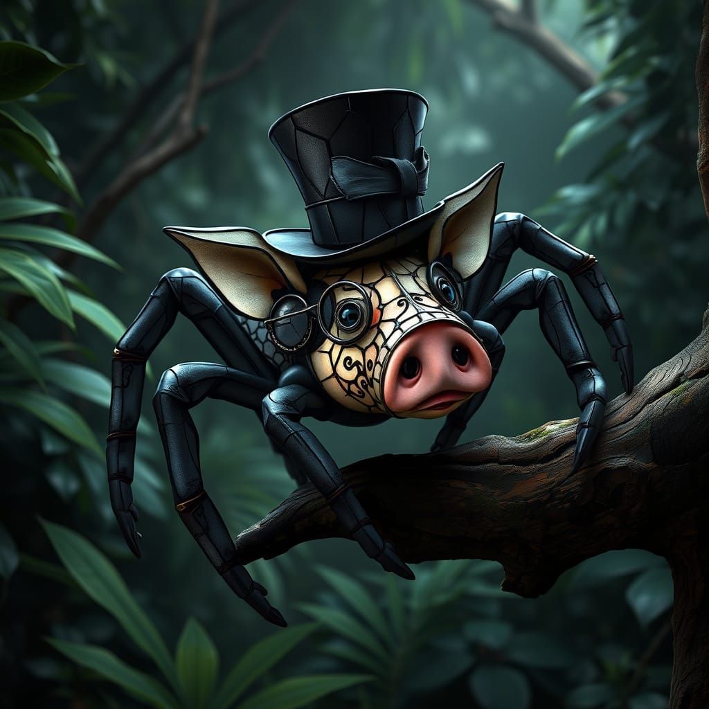Ethereal Gothic Spider Pig in Stained Glass