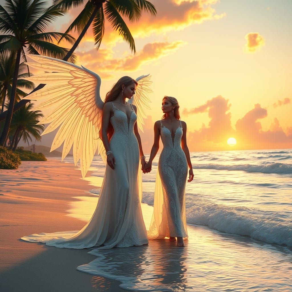 Surreal Beach Fantasy Wedding of Nephilim and Human Bride