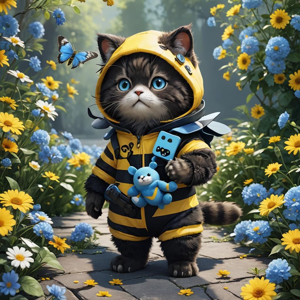 Cat in Bumble Bee Suit: 3D Anime Art