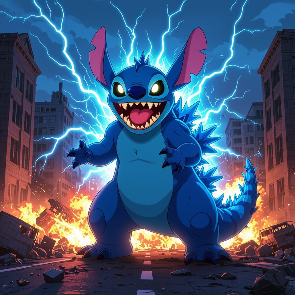 Stitch Roars Like Godzilla in Destroyed City