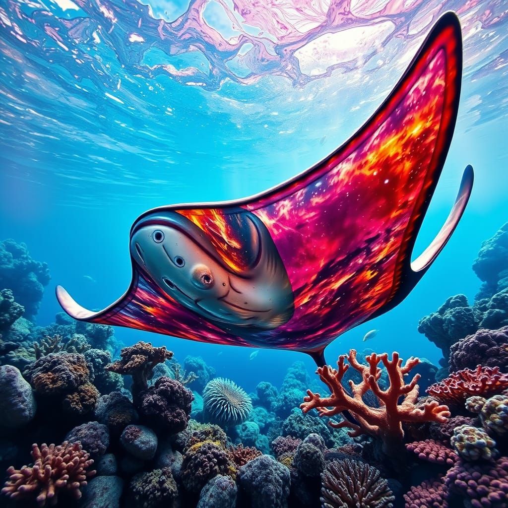 Minivan with Airbrushed Stingray Art, Vibrant Colors