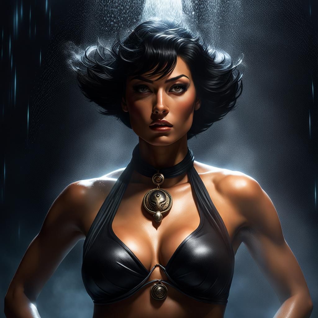 Woman Showering with Scorpion Medallion, Fantasy Art