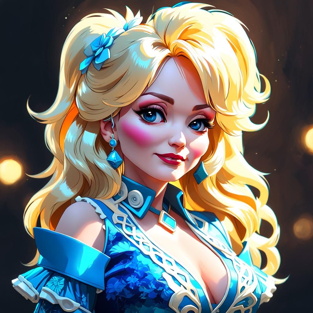Dolly Parton Portrait in Anime Art Style