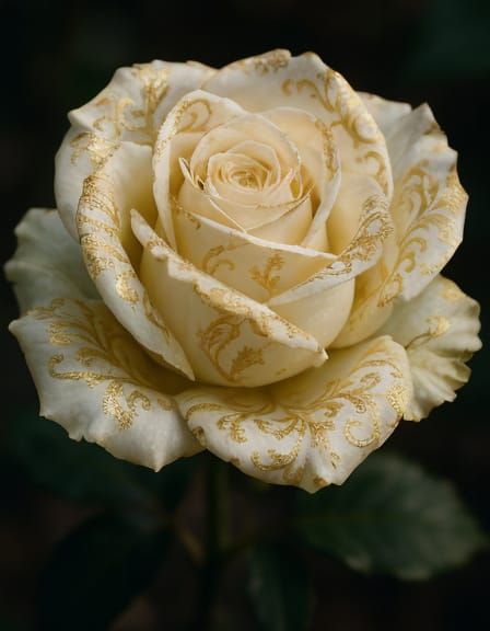 Gold-Adorned White Rose in Photorealistic Style