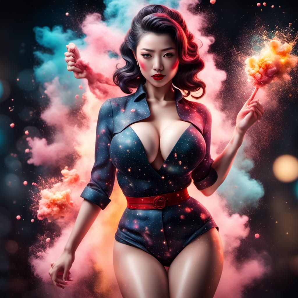 Provocative Pinup in Traditional Japanese Art Style