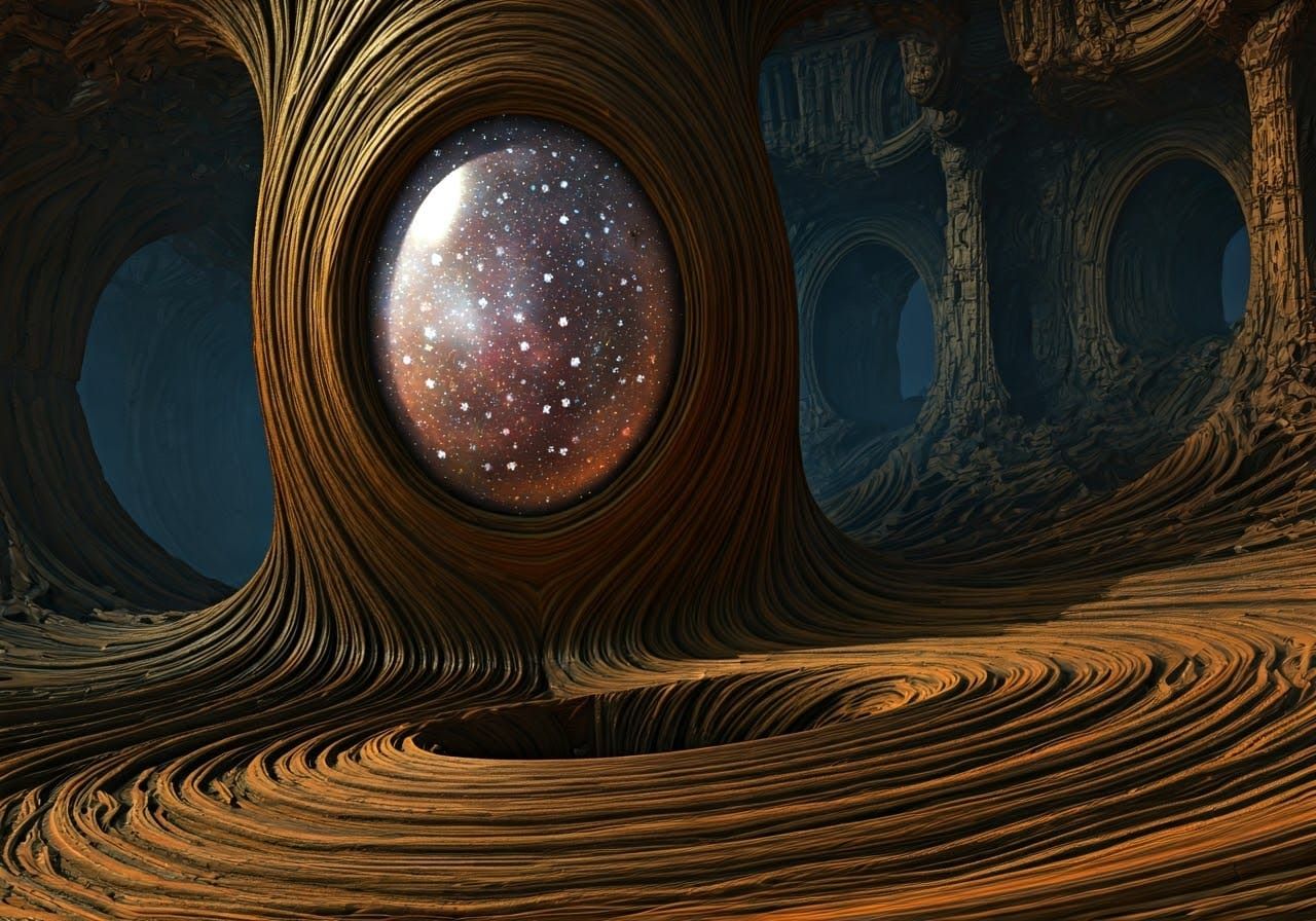 Galaxy Agate Speleothem in Sparklecloth Fractal Landscape