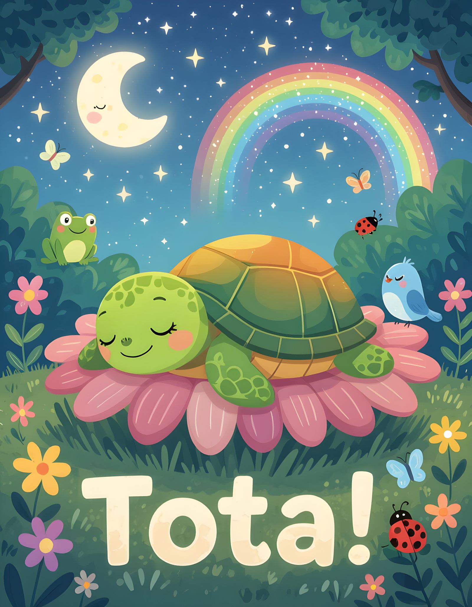 Children's Book Cover: Happy Turtle in Flower Bed