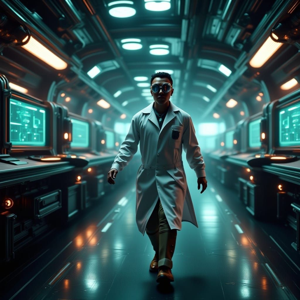 A Futuristic Scientist in High-Tech Laboratory