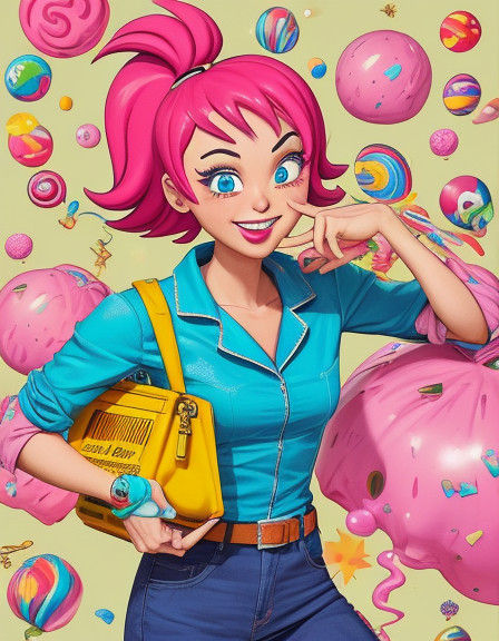 Colorful Cartoon Character Blows Giant Bubblegum Bubble