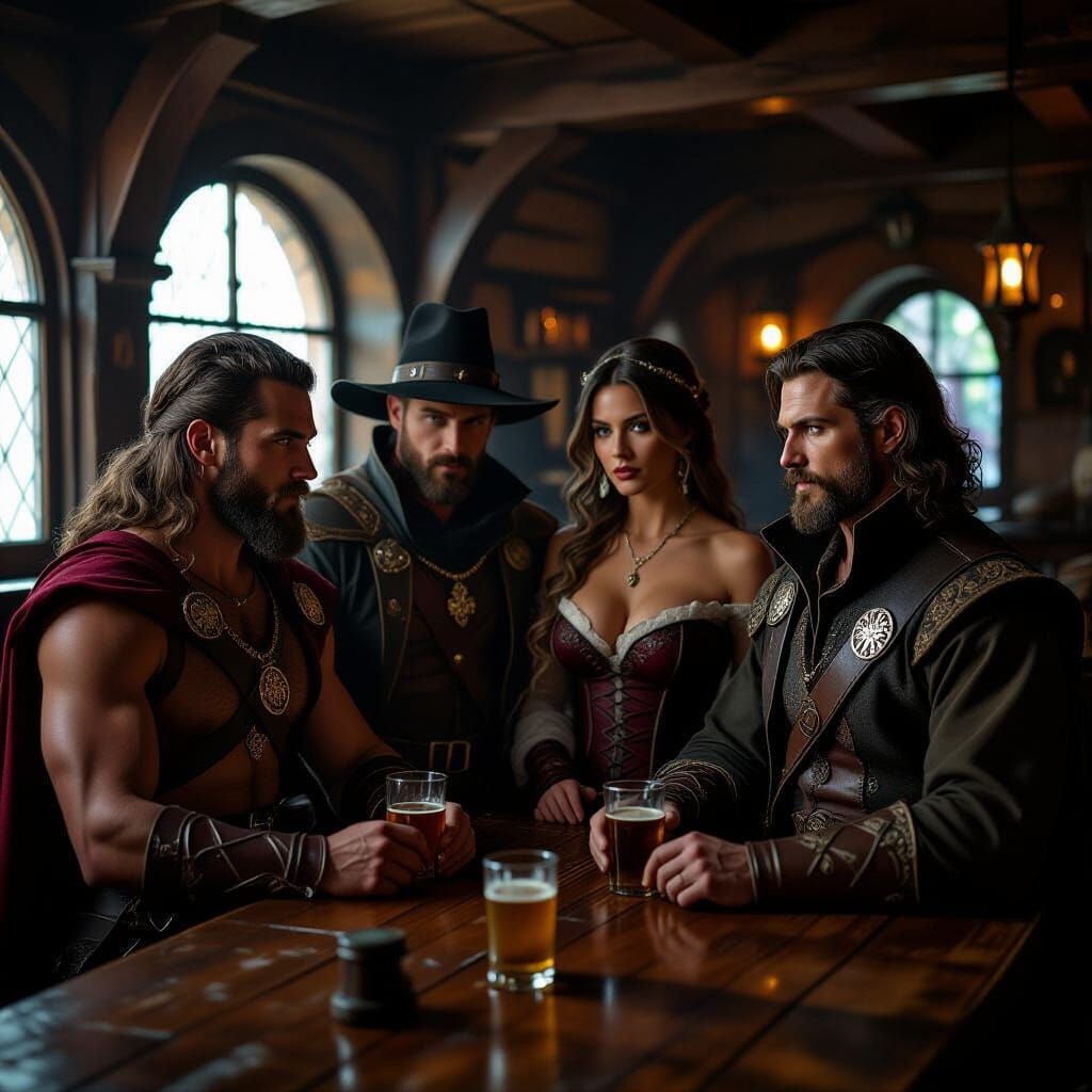 Adventurers Enter Tavern: Cinematic Film Still