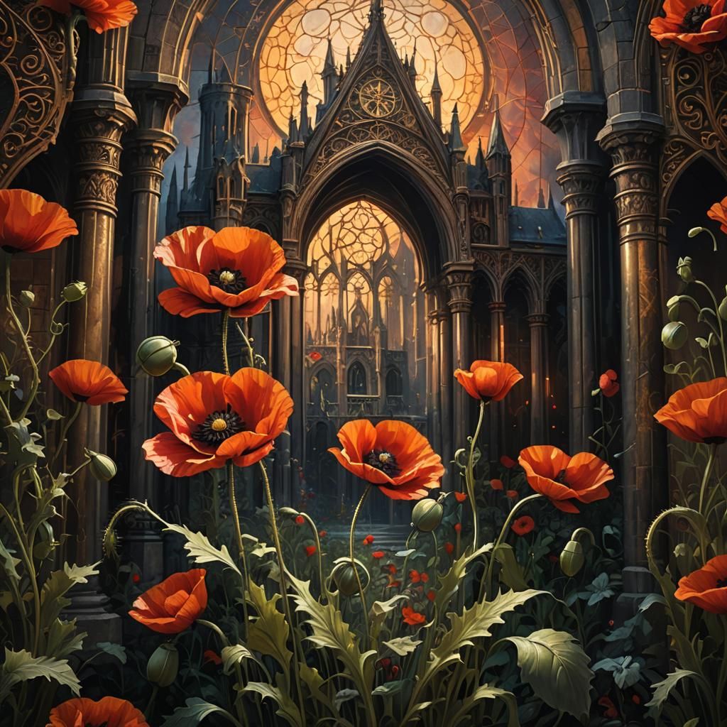 Magnificent Gothic Poppy: Dark Fantasy Concept Art