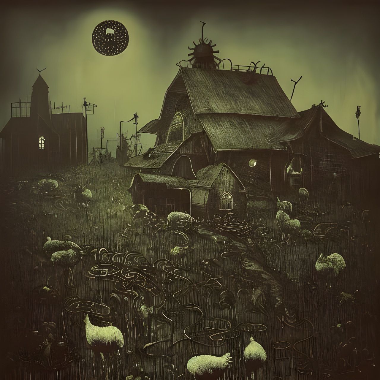 Neon Gothic Steampunk Farm by Tim Burton