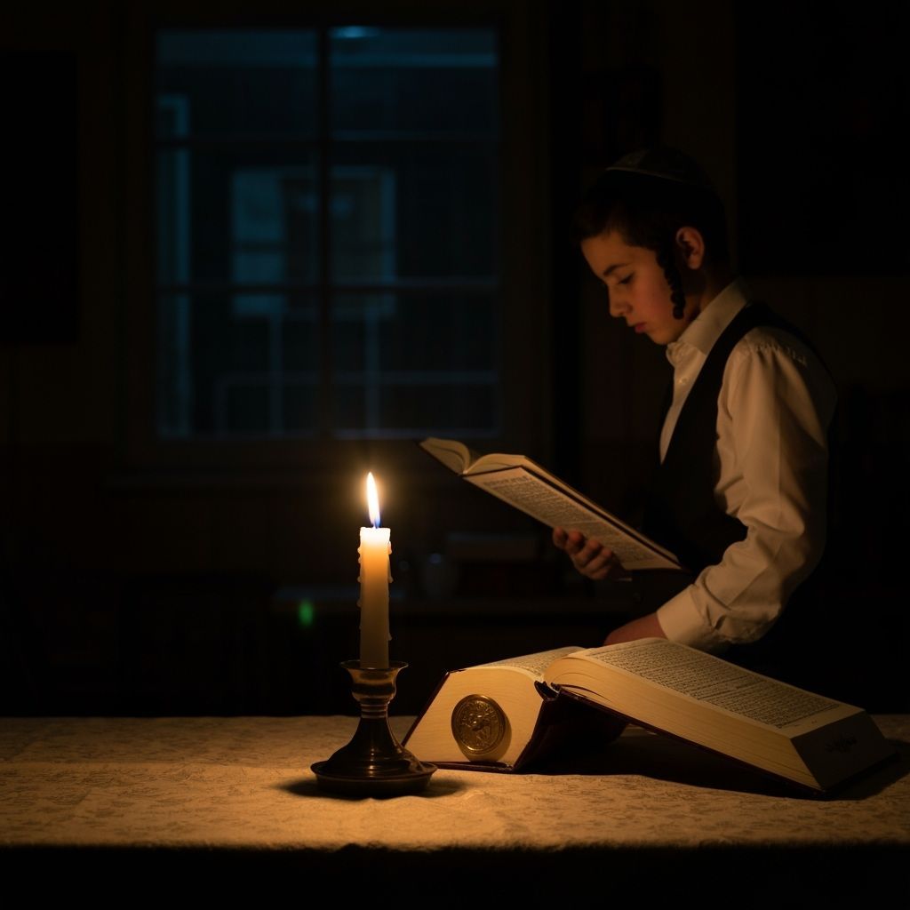 Candlelight Illuminates Study in Haredi Home