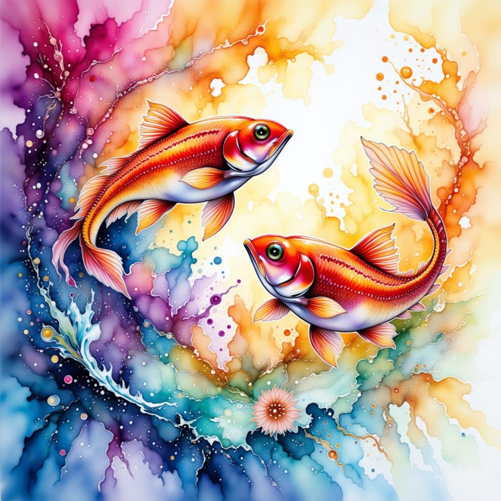 Iridescent Koi Fish in Dreamy Watercolour Style