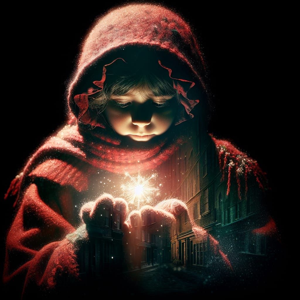 Victorian Era Girl Holds Christmas Magic in Dramatic Night