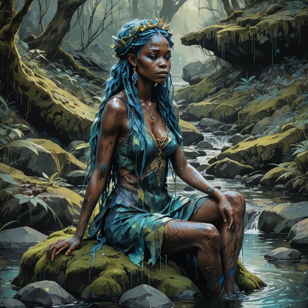 River Nymph Queen in Low-Poly Fantasy Art