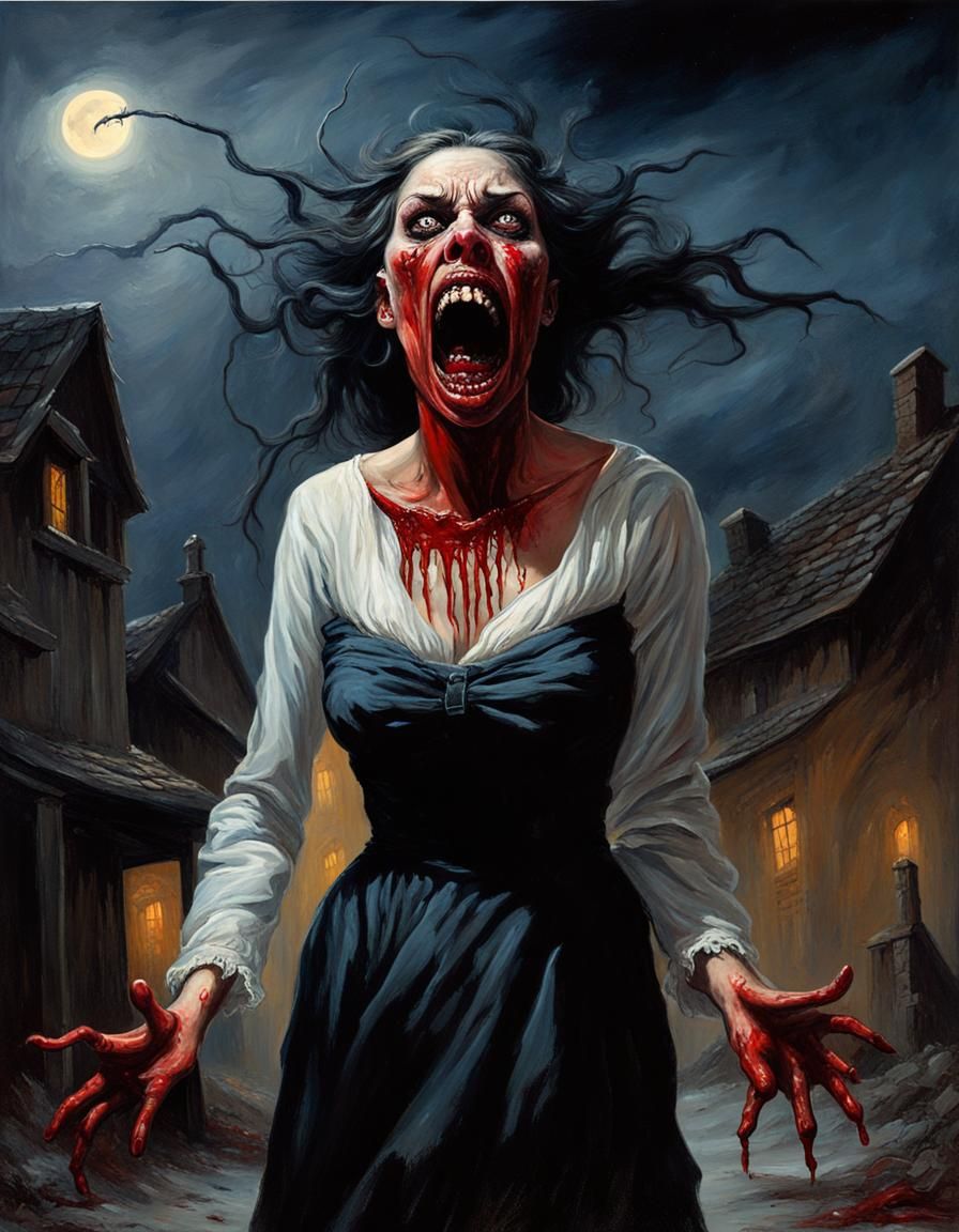 Terrifying Demon Woman Screaming in the Night